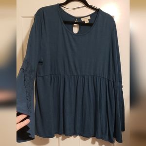 Style & Co dark teal knit long sleeve w empire waist flutter sleeve w detail